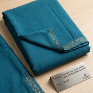 Peacock Blue Georgette-Style Saree with Intricate Stone Work